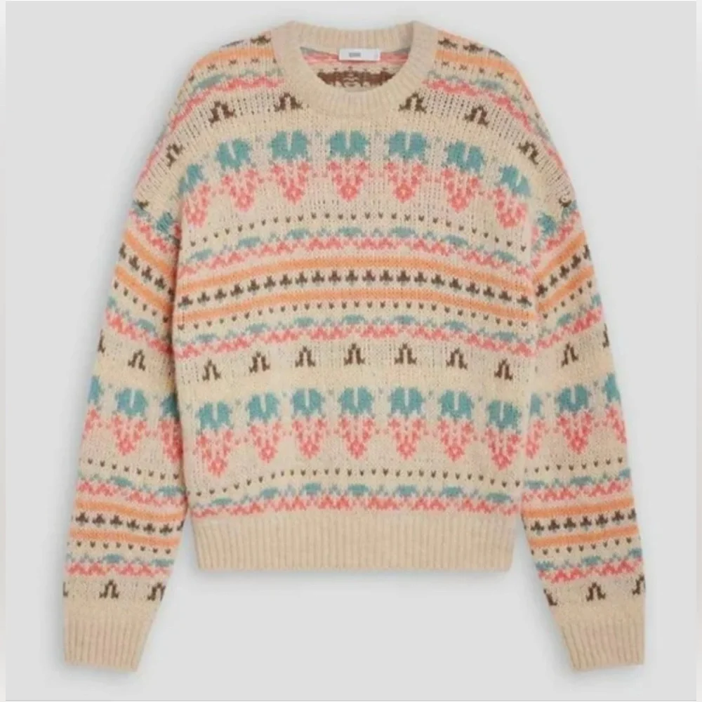 $425 CLOSED Alpaca Wool Jacquard Fair Isle Sweater Multicolor Ivory Size XS